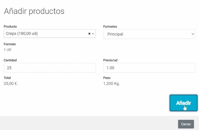 añadir productos terminados