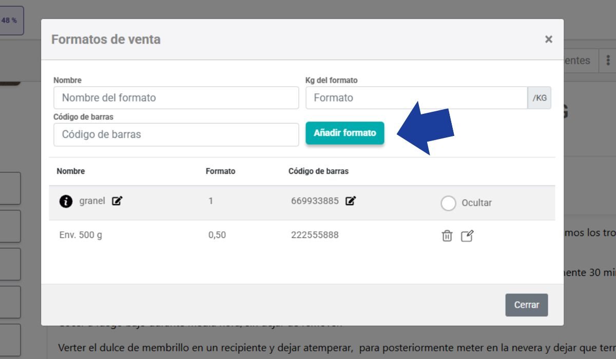 Añadir formato de venta en Recipok